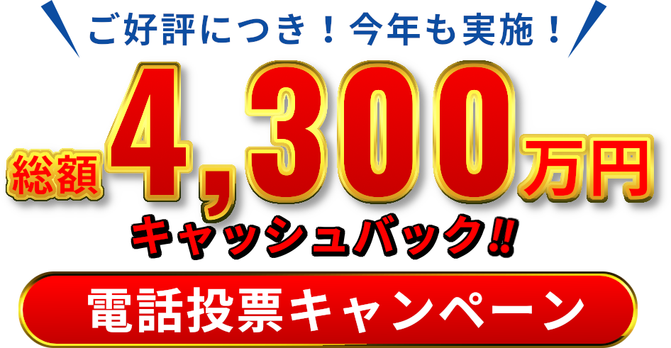 総額4300万円キャッシュバック！！電話投票キャンペーン
